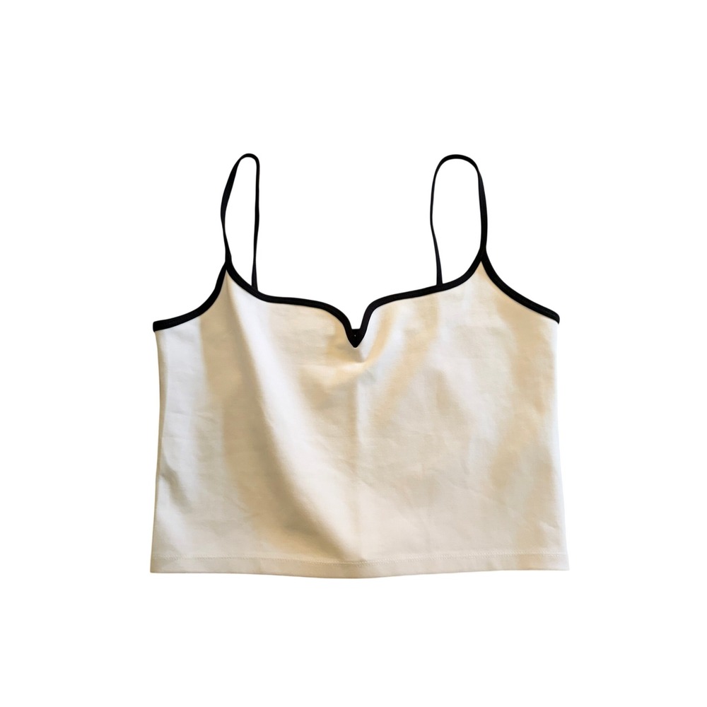 Abercrombie & Fitch White Contrast Trim Cami Tank Top Size L Minimalist Y2K